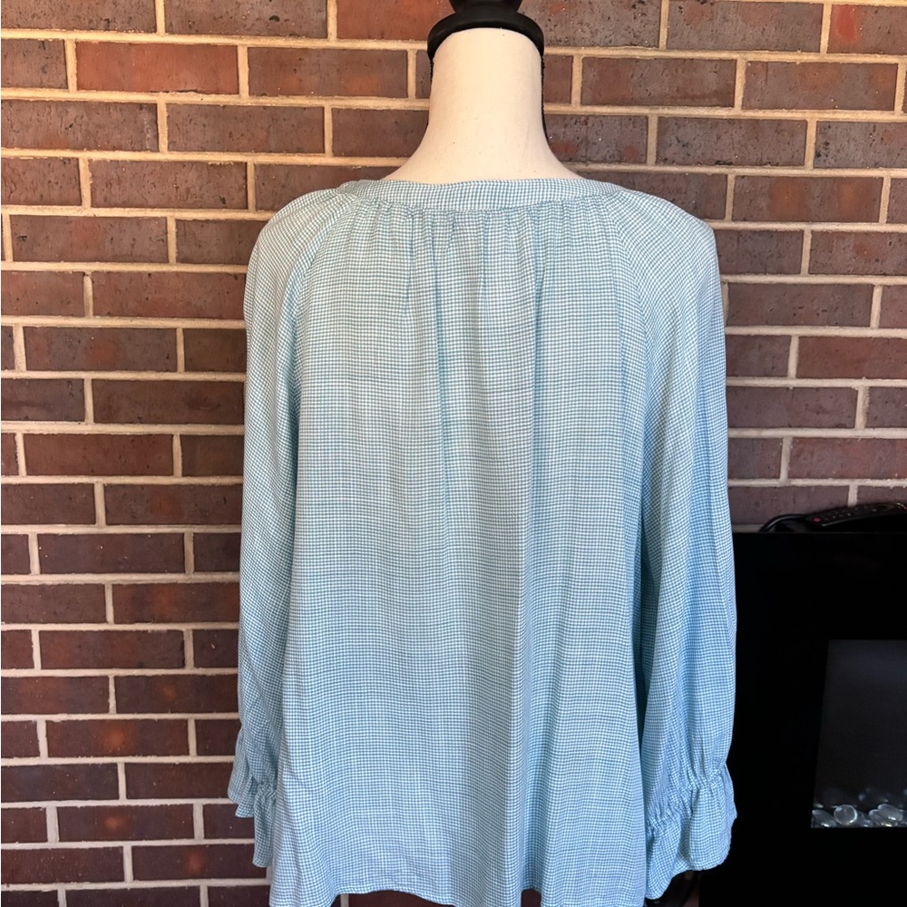 Tommy Bahama Montauk Light Blue Aqua Gingham Blouse Top Sz L Like New - Picture 4 of 7